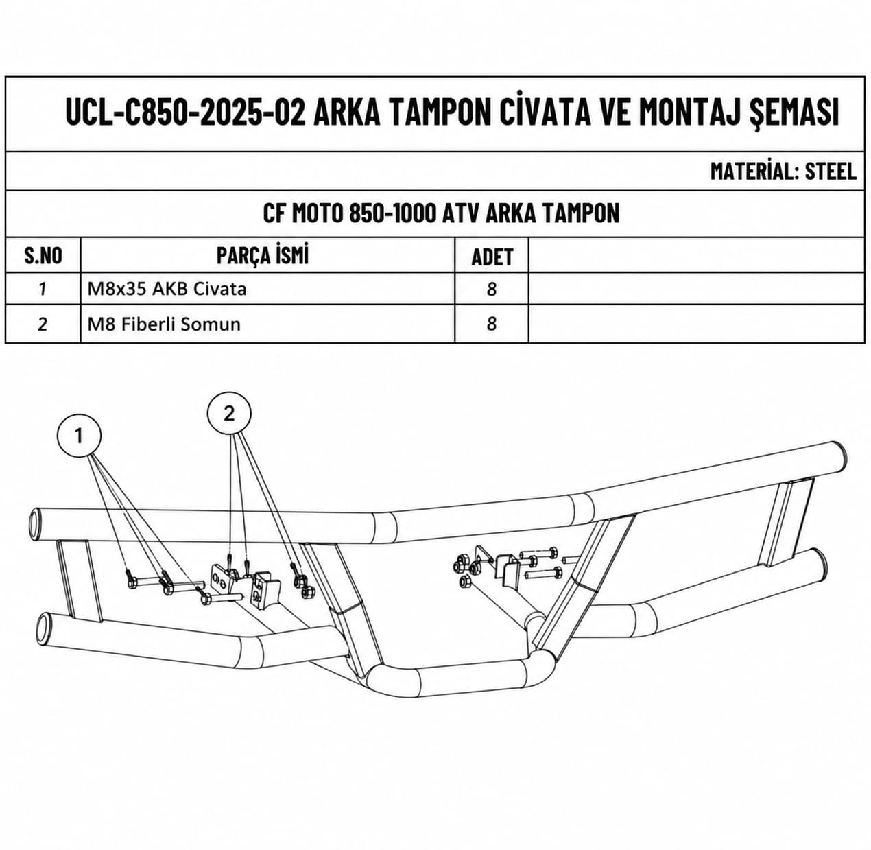 C Force 850-1000 Hıght Atv Uyumlu Arka Tampon Koruma Demiri ek görünüm 3