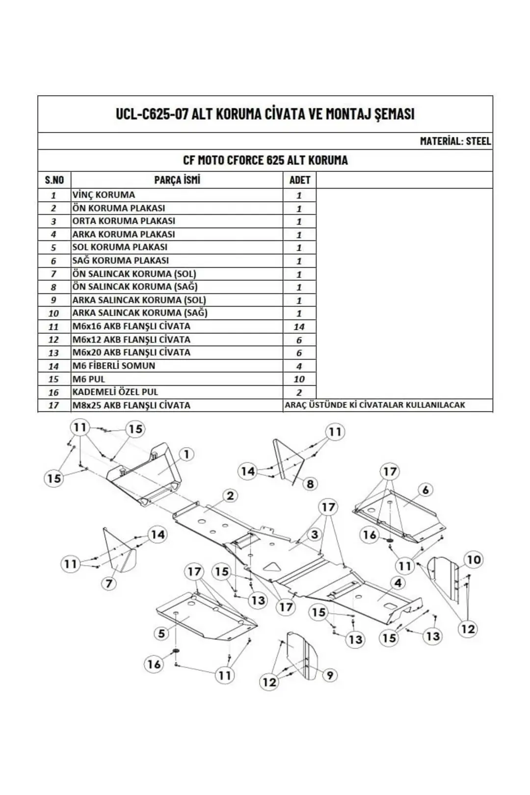 C Force 625 Atv Uyumlu Metal Alt Koruma ek görünüm 1