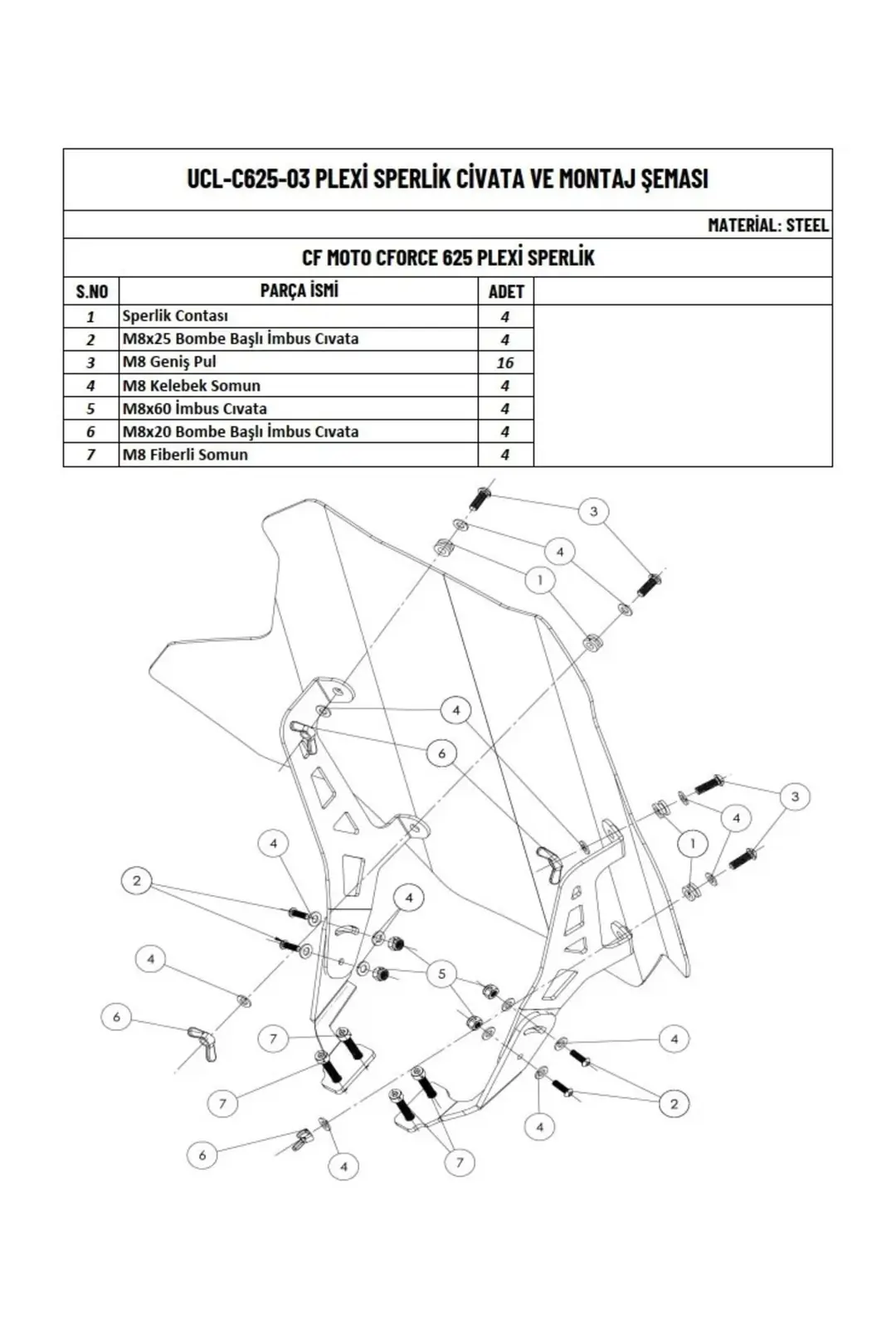 C Force 625 Atv Uyumlu Cam ek görünüm 1