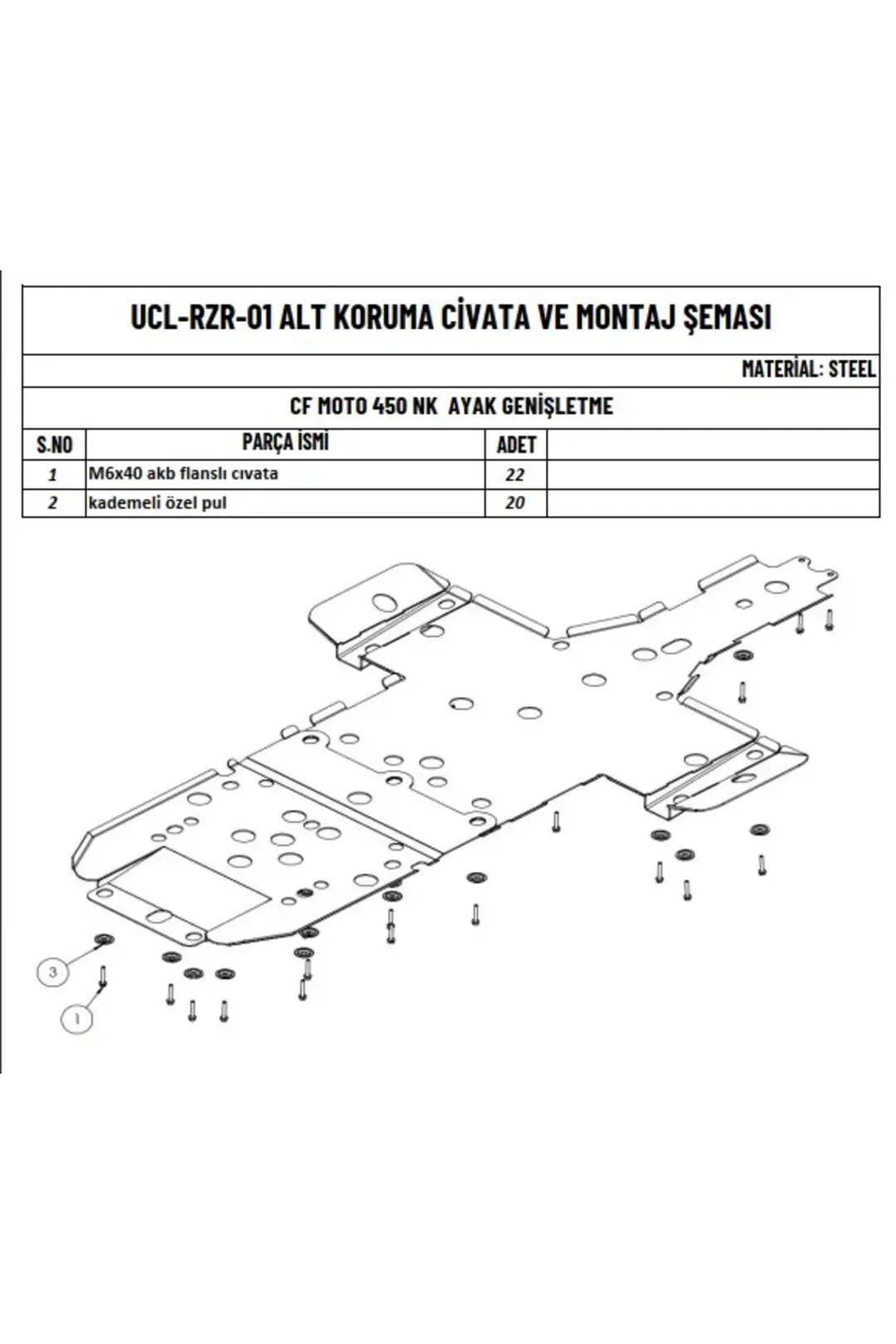 Polarıs Rzr 1000 Eps Uyumlu Metal Alt Koruma ek görünüm 1