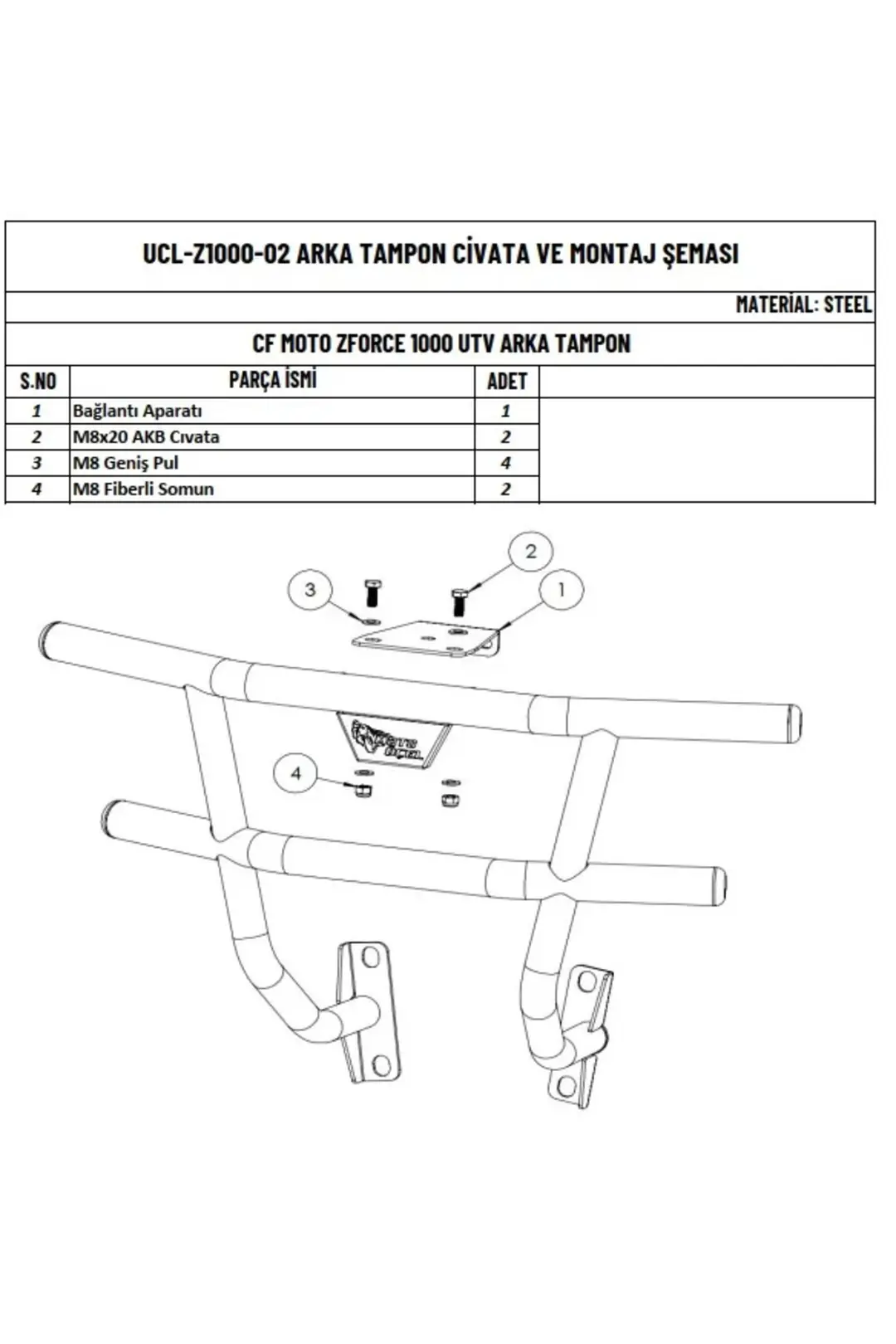 Z Force 1000 Sport/R Utv Uyumlu Arka Tampon Koruma Demiri ek görünüm 4
