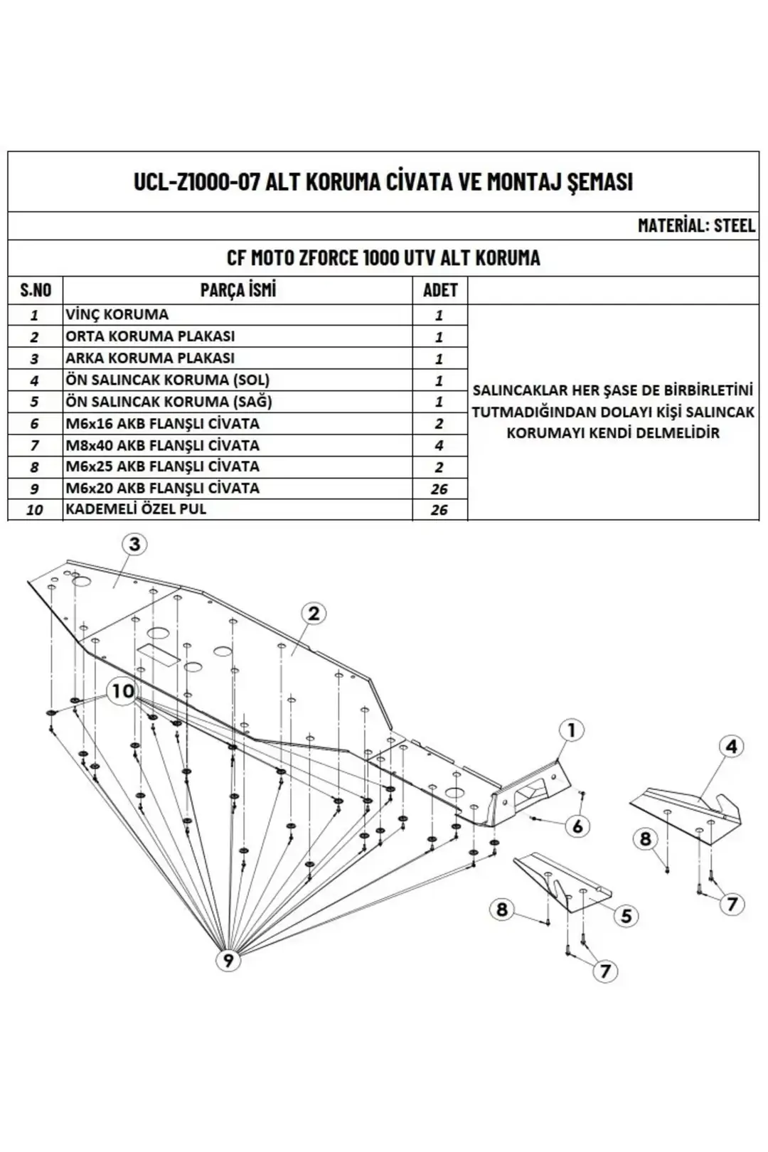Z Force 1000 Sport/R Utv Uyumlu Metal Alt Koruma ek görünüm 1