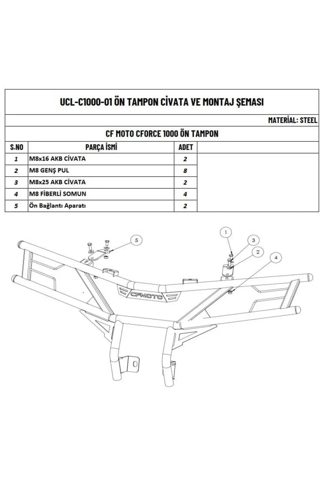 C Force 1000 Atv Uyumlu Ön Tampon Koruma Demiri ek görünüm 2